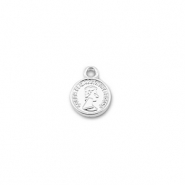 Colgantes met&aacute;licos redondo con la Reina Isabel Plateado