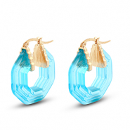 Pendientes resina trendy hexágon Dorado-transparente azul turqueza