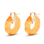 Pendientes resina trendy hexágon Dorado-transparente naranja