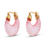 Pendientes resina trendy óvalo Dorado-transparente rosa