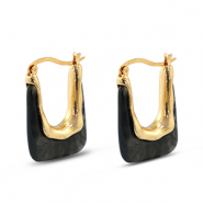 Pendientes resina trendy rect&aacute;ngulo Dorado-transparente negro
