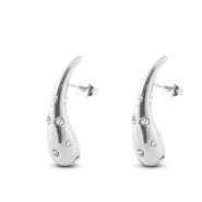 Pendientes Acero Inox gota con strass Plateado