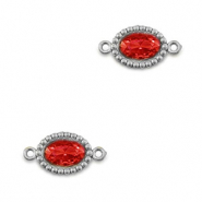 Entrepiezas acero Inox zircón óvalo Plateado-rojo