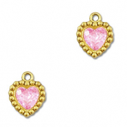 Colgantes Acero Inox zirc&oacute;n coraz&oacute;n Dorado-rosa claro