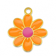 Colgantes metálicos DQ flor Naranja-Fucsia-Dorado (sin níquel)