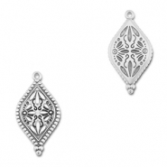 Colgantes metálicos DQ óvalo con flor Plateado vieja (sin níquel)