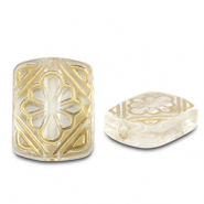 Abalorios acr&iacute;licos rect&aacute;ngulo con flor Transparente-dorado