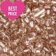 Rocalla cristal 6/0 (4mm) Beige claro sémola con revestimiento plateado