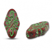 Abalorios Checos arabesque 19x9mm Rojo-verde