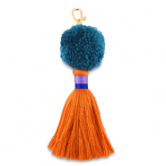 llavero pomp&oacute;n con borlas Azul verdoso-naranja-p&uacute;rpura