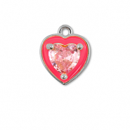 Metal TQ lat&oacute;n colgante coraz&oacute;n Plateado-ne&oacute;n rosa-rosa claro