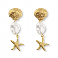 Pendientes Acero Inox estrella de mar Dorado-blanco