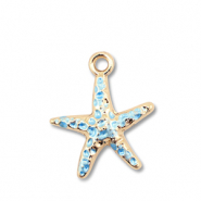 Colgantes met&aacute;licos esmalte estrella de mar Dorado-azul claro