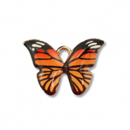 Colgantes met&aacute;licos esmalte mariposa Dorado-naranja-negro