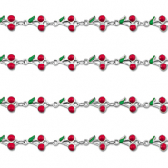 Fornituras Acero Inox cadena jasseron cerezas Plateado-rojo-verde