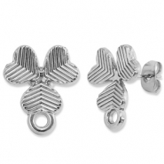 Fornituras Acero Inox pendientes redondo con anilla trébol Plateado