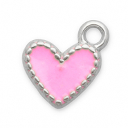 Colgantes Acero Inox coraz&oacute;n Plateado-rosa