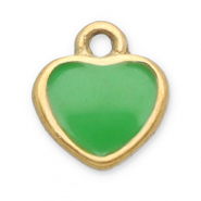 Colgantes Acero Inox coraz&oacute;n Dorado-verde claro