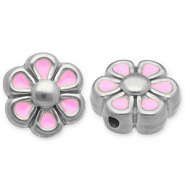 Abalorios Acero Inox flor Plateado-rosa claro-blanco