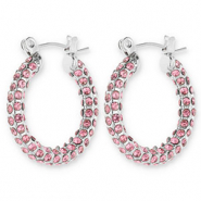 Pendientes Acero Inox criollas con strass Plateado-rosa