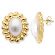 Pendientes Acero Inox óvalo Dorado-blanco