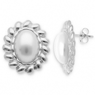 Pendientes Acero Inox óvalo Plateado-blanco