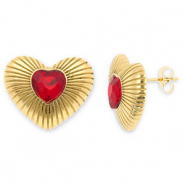 Pendientes Acero Inox corazón Dorado-rojo