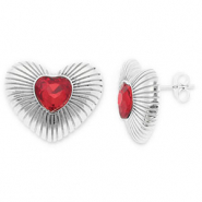 Pendientes Acero Inox corazón Plateado-rojo