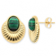 Pendientes Acero Inox óvalo Dorado-verde oscuro-negro