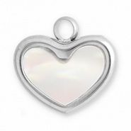 Colgantes Acero Inox concha coraz&oacute;n Plateado-blanco
