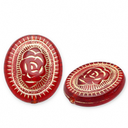 Abalorios acr&iacute;licos &oacute;valo con flor Rojo-dorado