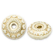 Abalorios acrílicos rondeles con corazón Blancuzco-dorado