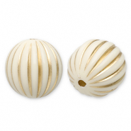 Abalorios acrílicos 16 mm redondos con lineas Blancuzco-dorado