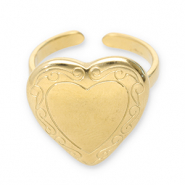 Anillos Acero Inox coraz&oacute;n Dorado