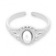 Anillos Acero Inox perlas Plateado-blanco