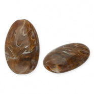 Abalorios acrílicos ovalado largo Marrón oscuro-blanco