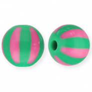 Abalorios acrílicos 12 mm con rayas Verde-rosado