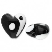 Abalorios de vidrio Yin & Yang corazón Negro-blanco