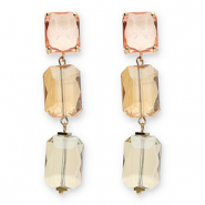 Pendientes de Cristal rectángulo Rosa-naranja ámbar-beige arena