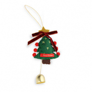 Colgantes trendy fieltro árbol de Navidad con lazo & campana Verde-rojo-dorado