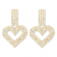 Pendiente de latón Eco-brass® con strass corazón Dorado-cristal