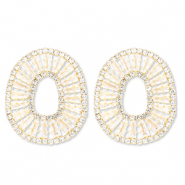 Pendiente de latón Eco-brass® con zircón óvalo Dorado-cristal