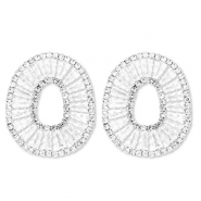 Pendiente de latón Eco-brass® con zircón óvalo Plateado-cristal