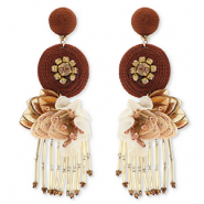 Pendientes trendy con abalorios de vidrio Dorado-rojo caoba-malva