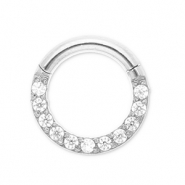 Piercing oreja Acero Inox clicker anillo con strass Plateado-cristal