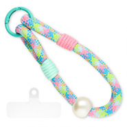 Cordón para móvil trendy incl. parche de sujeción Rosa claro-verde menta-azul-blanco marfil