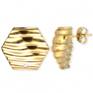 Fornituras acero inox pendientes hexágono con lineas con anilla Dorado