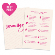 BY31® Tarjetas de joyería "Jewellery care" Inglés Blancuzco-rosa