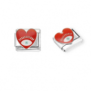 Acero Inox Acero Inox link-eslab&oacute;n para pulsera italiana con dijes Acero Inox coraz&oacute;n con Ojo Providencia Plateado-rojo oscuro-blanco