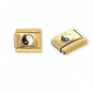 Acero Inox link-eslab&oacute;n para pulsera italiana con dijes Acero Inox Yin & Yang Dorado-negro-blanco